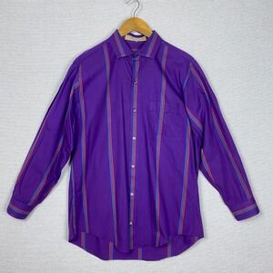 Vtg Perry Ellis Button Up Shirt Mens M Long Sleeve Purple Cotton Hong Kong Made